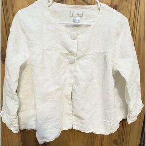 Spiegel White‎ 100% Linen Jacket 10 Button Front Blazer Spring Lined Lightweight